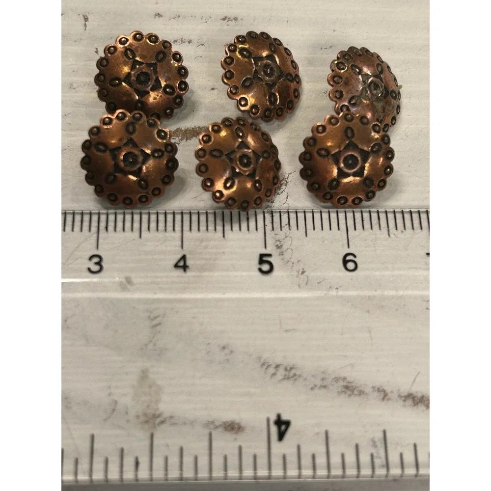 Copper Fluted Sunburst Southwestern Round Stamped Shank Buttons Set 6 Matching